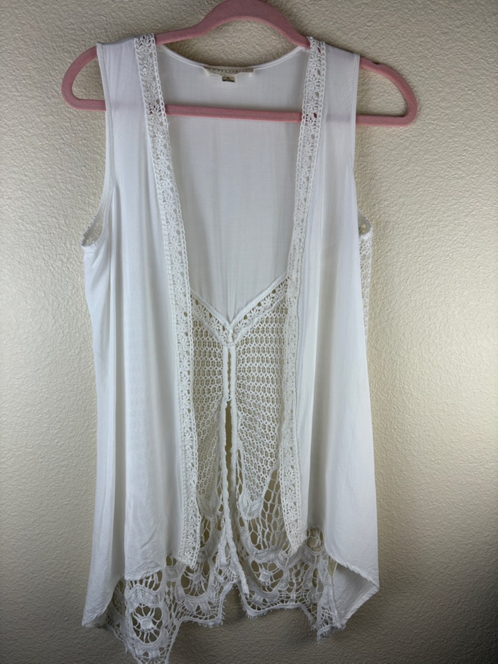 Love Stitch White Crochet Lace Open Front Top Size Small